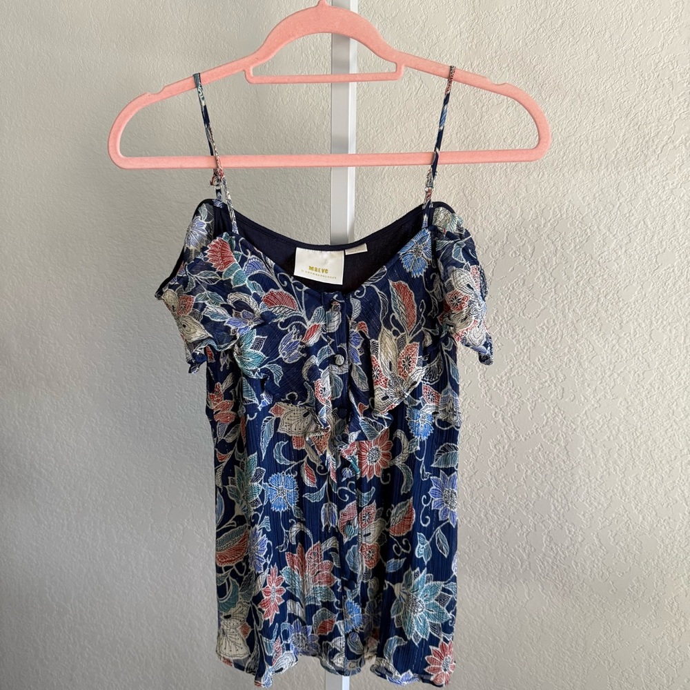 Maeve by Anthropologie Navy Floral Off-Shoulder Ruffle Blouse Size 2P